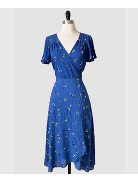 Blue Floral Wrap Dress